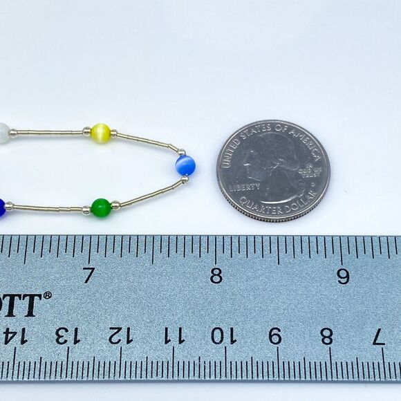 New Sterling Silver 925 Multicolor Synthetic Cat's Eye Beaded Necklace 15.5" - Picture 3 of 4
